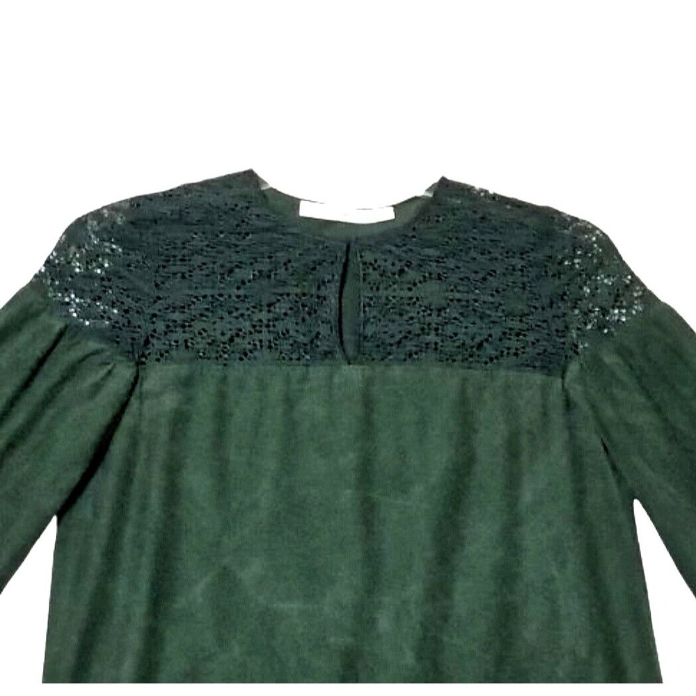 FRAMeWORK Dark Green Shift Dress Sz Medium Above Knee Lace Long Sleeves - Picture 8 of 9